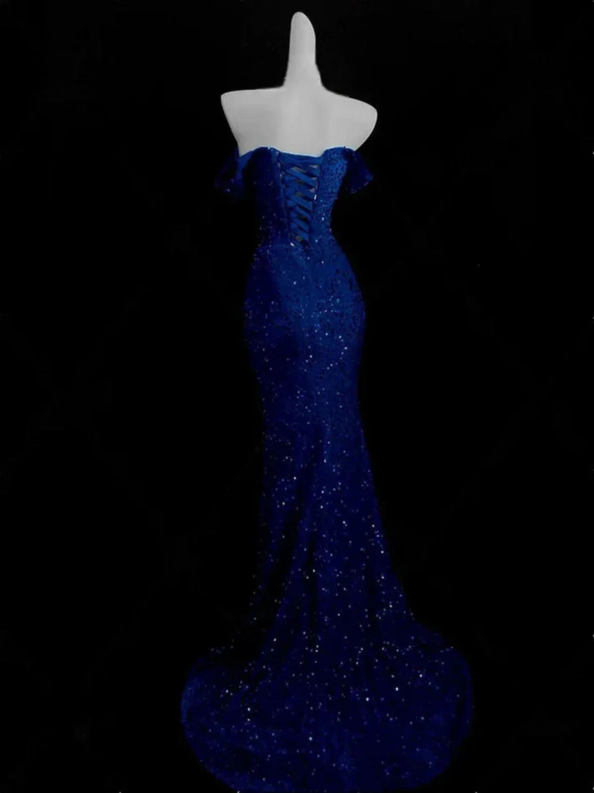 Blue Mermaid Sequins Sweetheart Prom Dress, Blue Off Shoulder Party Dress  fg8727