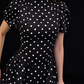 Vintage Black White Polka Dot High Neck Puff Sleeve Tiered Long Evening Dress fg9010
