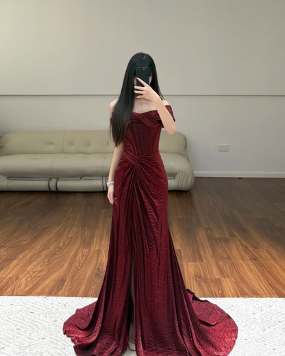Off The Shoulder Prom Party Dress Burgundy Evening Dress Graduation Dress  fg8627