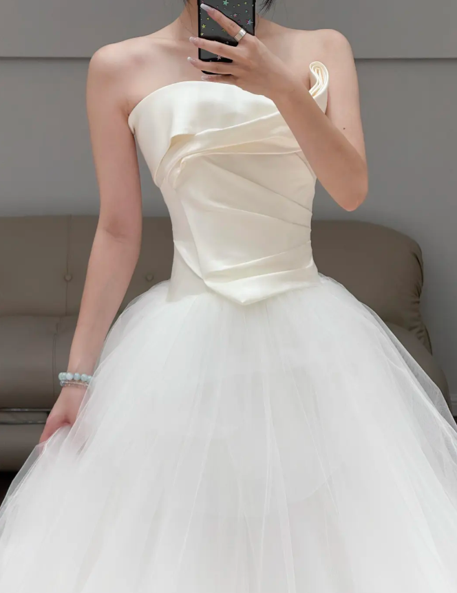 Elegant Ivory Simple Wedding Dress Tulle Wedding Gowns  fg8610