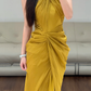 Halter Neck Yellow Prom Party Dress Evening Dress Birthday Dress fg8615