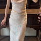 Sheath Pink Chiffon Prom Party Dress Vintage Flora Evening Dress  fg8697