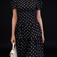 Vintage Black White Polka Dot High Neck Puff Sleeve Tiered Long Evening Dress fg9010