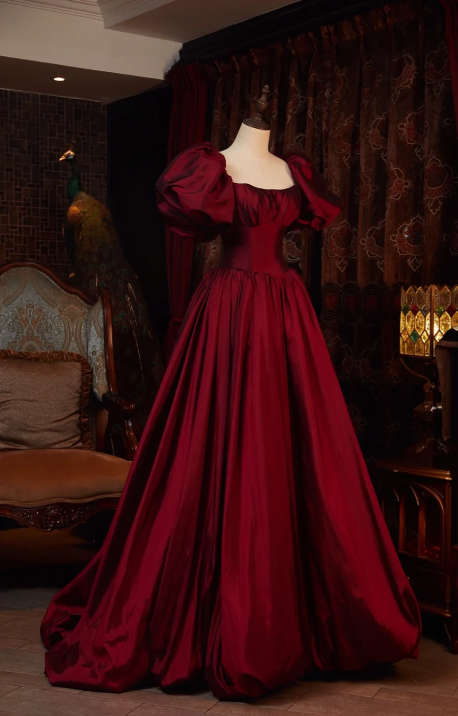 Burgundy Satin Prom Party Dress Elegant Evening Dress Birthday Dress fg8600