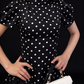 Vintage Black White Polka Dot High Neck Puff Sleeve Tiered Long Evening Dress fg9010