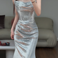 Silver Mermaid Prom Party Dress Evening Dress Birthday Outfit fg8604