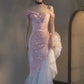 Meerjungfrau-Ballkleid mit schulterfreiem Schnitt und Pailletten, glitzernde Abendkleider fg5081