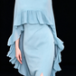 Light Blue Chiffon Cape Sleeve Beaded Neck Slit Long Evening Dress fg9013