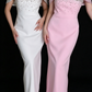 White & Pink Satin Cape V-Neck Rhinestone Mermaid Long Evening Dress fg9014