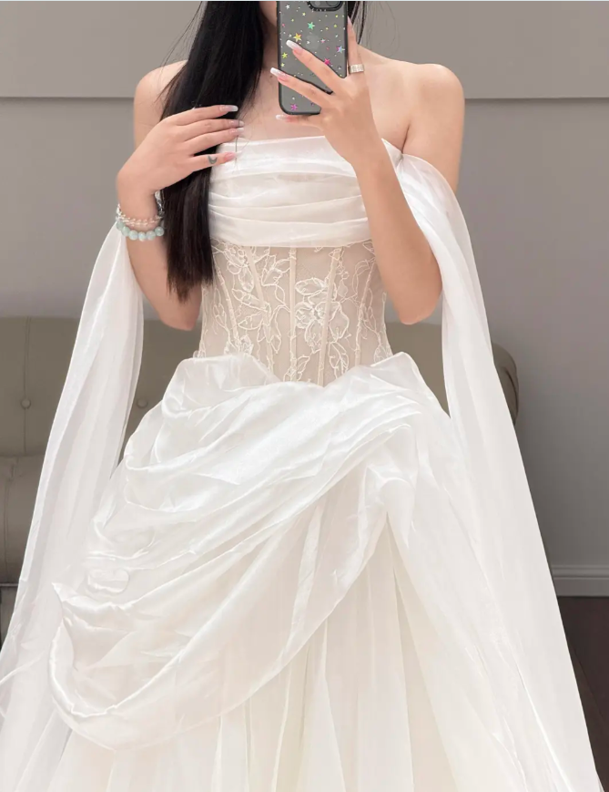 White Off The Shoulder Wedding Dress Classy Lace Wedding Gowns  fg8609