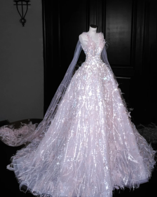 Pink Feather Prom Party Dress Sweet 16 Birthday Gowns  fg8673