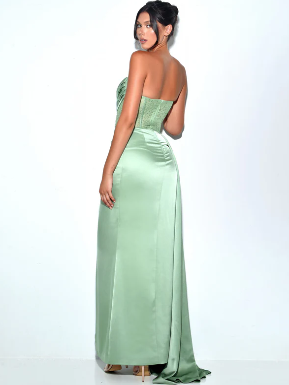 Sexy Grüne Meerjungfrau Seitenschlitz Maxi Lange Party Ballkleider, Abendkleider fg6759