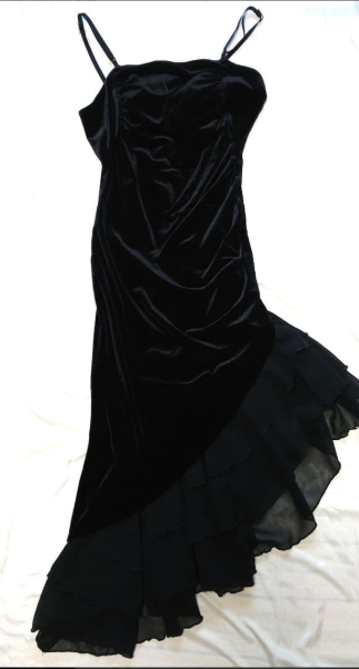 Robe de cocktail à volants en velours noir, robe de soirée, robe de bal (veste non incluse) fg7231