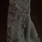 Luxury Strapless 3D Floral Beaded Mesh Draped Satin Midi Evening Party Gown fg8752