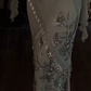Luxury Strapless 3D Floral Beaded Mesh Draped Satin Midi Evening Party Gown fg8752