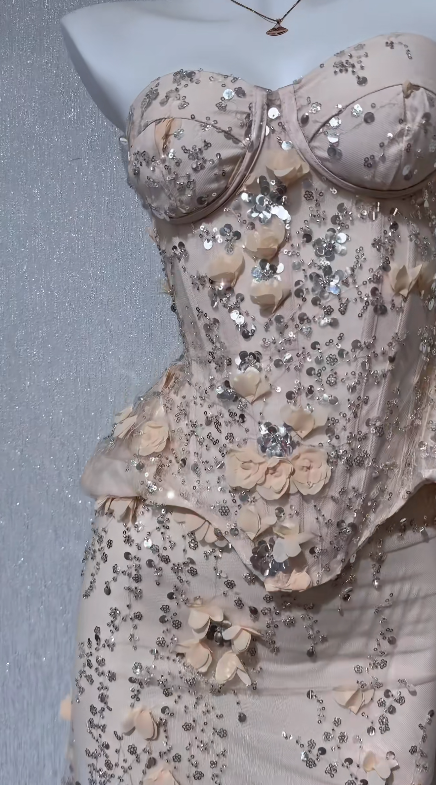 Strapless Sweetheart Corset 3D Floral Rhinestone Tulle Mermaid Evening Gown fg8753