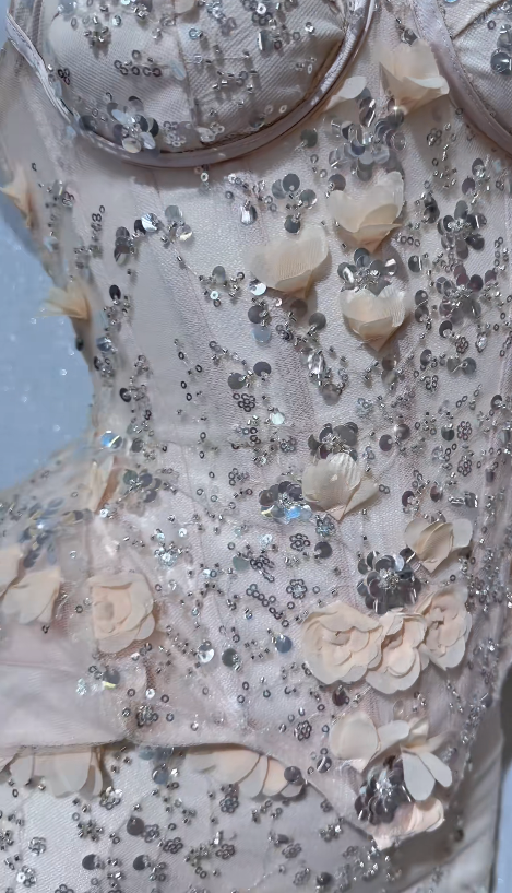 Strapless Sweetheart Corset 3D Floral Rhinestone Tulle Mermaid Evening Gown fg8753