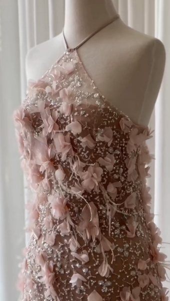 Halter Neck 3D Floral Rhinestone Tulle Mermaid Evening Gown fg8754
