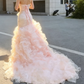 Strapless Sweetheart Ruched Satin Ruffled Organza Mermaid Wedding Evening Gown fg8755