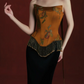 Strapless Printed Corset Top With Tassel & Scarf Mermaid Skirt Two-Piece Evening Gown fg8756
