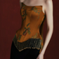 Strapless Printed Corset Top With Tassel & Scarf Mermaid Skirt Two-Piece Evening Gown fg8756