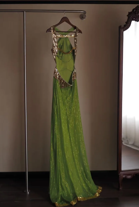 Halter Cutout Gold Sequin Chiffon Sheath Evening Gown fg8757