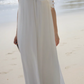 White One Shoulder Ruffle Chiffon Long Dress, Loose Flowy Beach Wedding Gown fg8765
