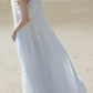 White One Shoulder Ruffle Chiffon Long Dress, Loose Flowy Beach Wedding Gown fg8765
