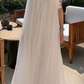 White One Shoulder Ruffle Chiffon Long Dress, Loose Flowy Beach Wedding Gown fg8765