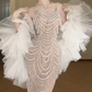 Halter Beaded Mermaid Evening Gown With Detachable Tulle Puff Sleeves fg8768