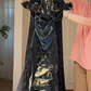 Gothic Off Shoulder Corset Mermaid Evening Gown With Gold Print & Chain Decor fg8770
