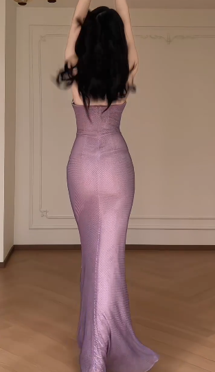 Strapless Draped Rhinestone Mesh Mermaid Evening Gown With Detachable Gradient Feather Sleeves fg8774
