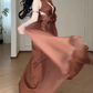 Brown One Shoulder  Deep V  Lace Evening Gown  fg8776