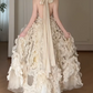 Halter Champagne 3D Ruffled Ball Gown, Open Back Bow Formal Evening Dress  fg8784