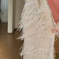 Halter Beaded Fringe Mermaid Evening Gown, Sleeveless Sparkly Tiered Tassel Formal Dress  fg8785