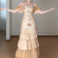 Spaghetti Strap Off Shoulder Ruffle Tiered Lace Evening Gown  fg8787