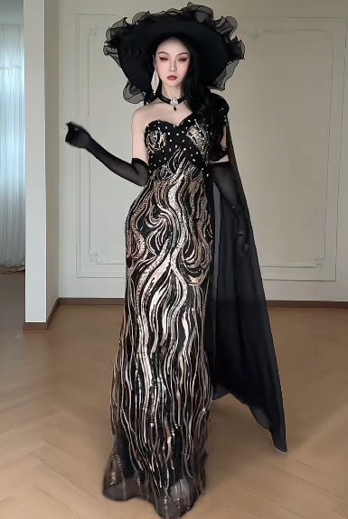 One Shoulder Sequin Mermaid Evening Gown  fg8789