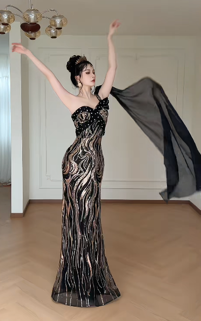 One Shoulder Sequin Mermaid Evening Gown  fg8789