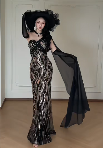 One Shoulder Sequin Mermaid Evening Gown  fg8789