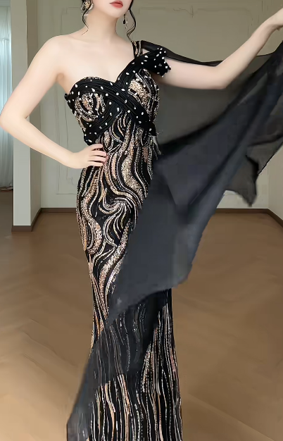 One Shoulder Sequin Mermaid Evening Gown  fg8789