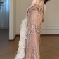 V-Neck Sequin Tassel Sleeveless Backless Long Evening Gown fg8795