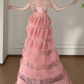 Strapless Feather Tiered Tulle A-Line Long Evening Gown  fg8792