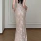 Spaghetti Strap V-Neck Beaded Mermaid Long Evening Gown fg8798