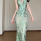 Sweetheart Neck Green Sequin Mesh Mermaid Evening Gown fg8799