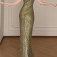 One Shoulder Green Sequin Slit Mermaid Evening Gown fg8800