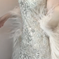 Spaghetti Strap V Neck Beaded Sequin Ruffle Mermaid Evening Dress fg8803