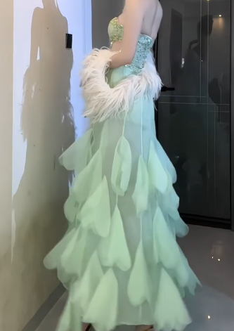 Strapless Cutout Sequin Leaf Tulle Mermaid Prom Dress fg8794