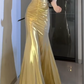 Spaghetti Strap Metallic Ruched Mermaid Evening Dress  fg8790