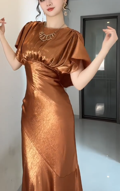Round Neck Cape Sleeve Satin Mermaid Evening Dress fg8807