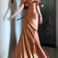 Round Neck Cape Sleeve Satin Mermaid Evening Dress fg8807